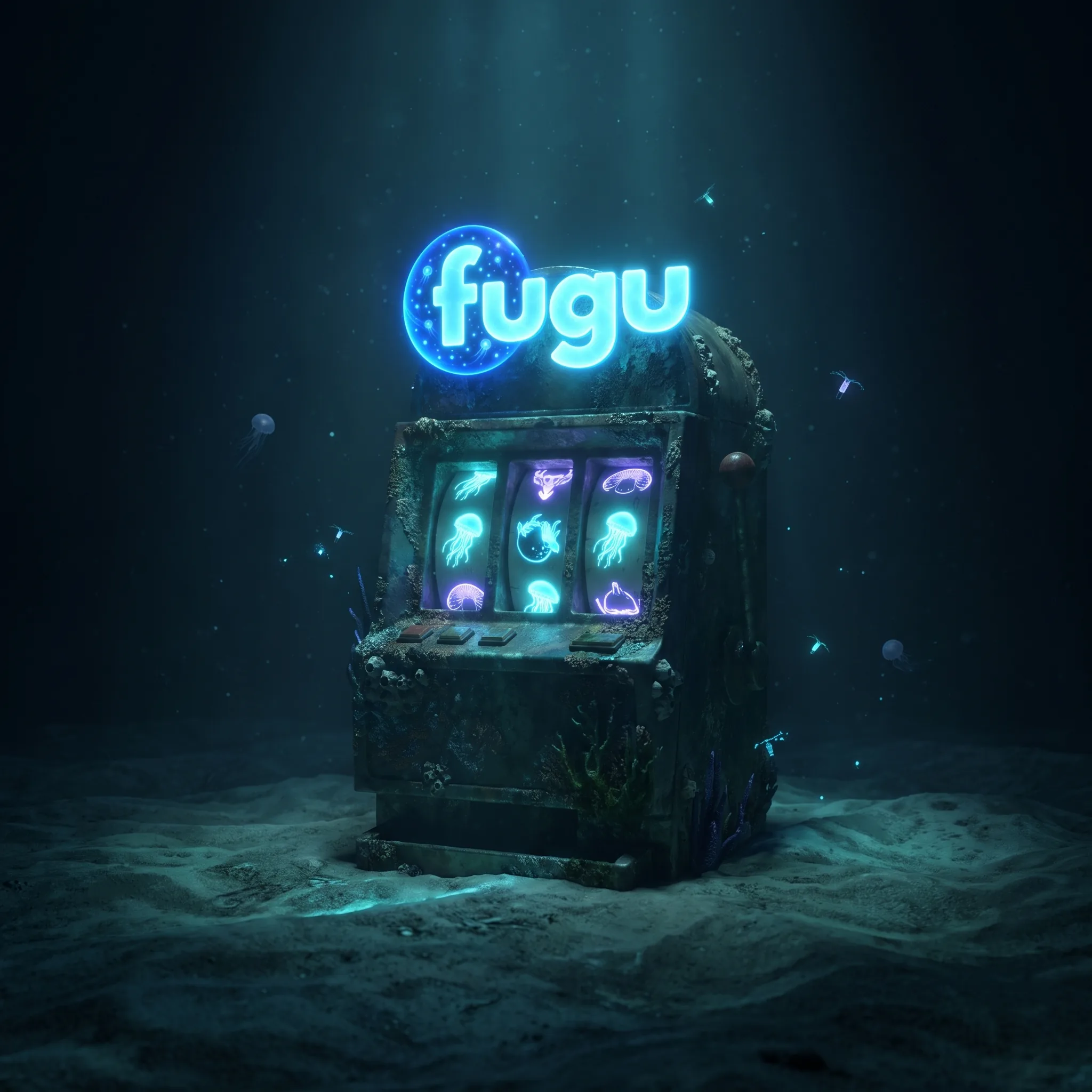Fugu-Spielautomat in einer türkis beleuchteten Unterwasserwelt